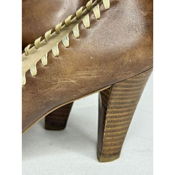 Franco‎ Sarto Light Brown Leather Slip On Peep Toe Flat Bow Flicker Heels US 6.5 - Picture 4 of 11